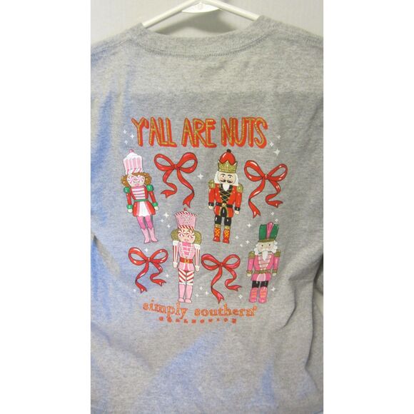 NWT SIMPLY SOUTHERN GIRLS GRAY NUTCRACKER Y'ALL ARE NUTS BLING TEE SMALL 6-8 - Picture 2 of 4